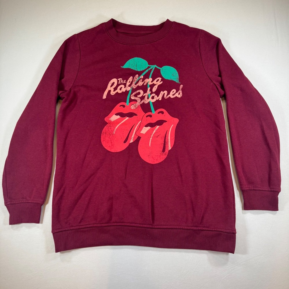 The Rolling Stones Cherry Tongue Graphic Sweatshirt Maroon Womens Medium